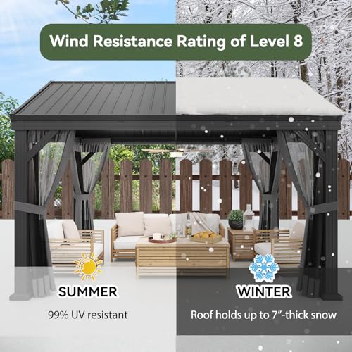 10' X 12' Aluminum Hardtop Gazebo with Steel Roof and Netting R68922