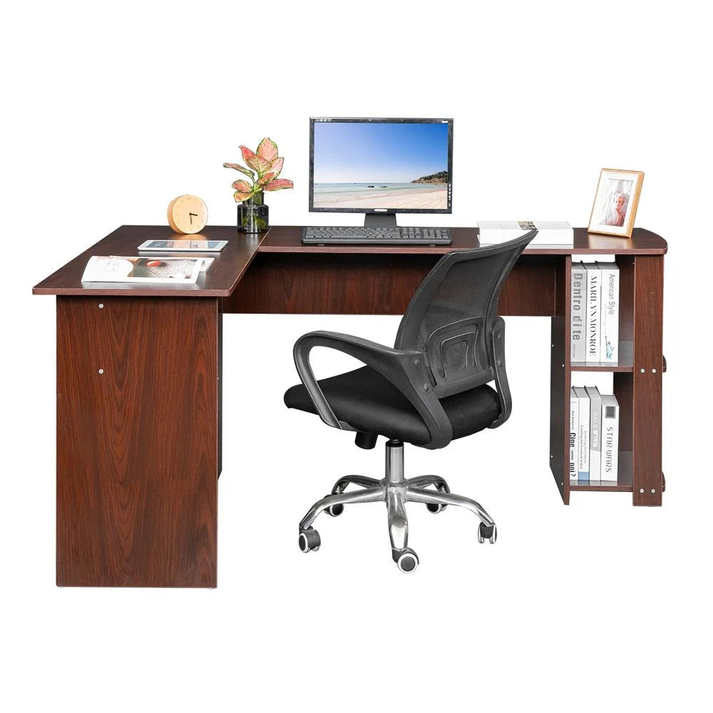 L-Shaped Wood Corner Desk with Bookshelves D368297