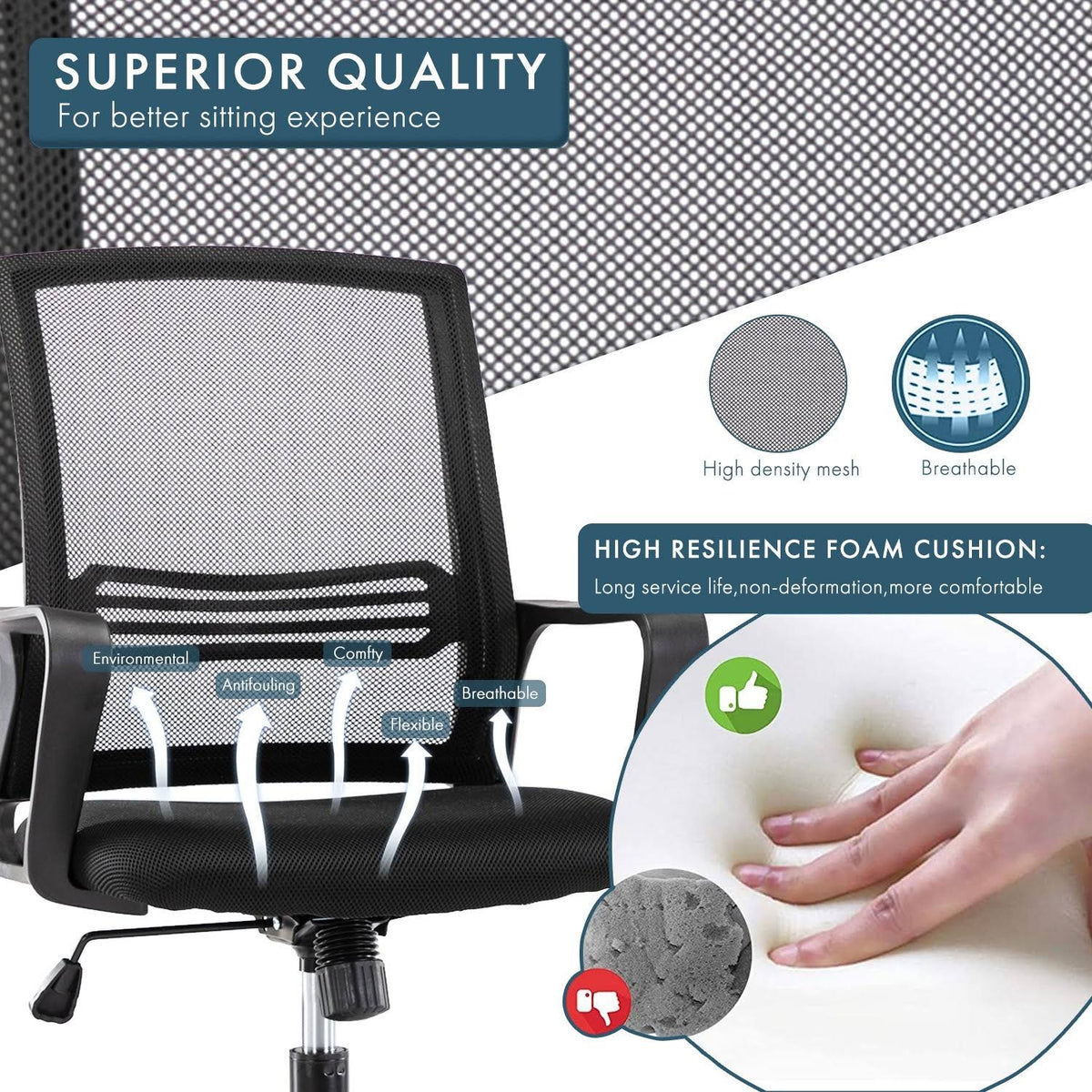 Blue Adjustable Desk Chair with Swivel Casters W42237