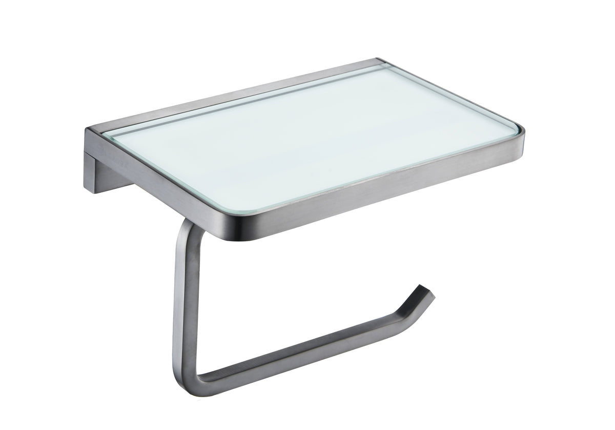 Gun Metal Stainless Steel White Glass Shelf with Toilet Paper Holder J3715