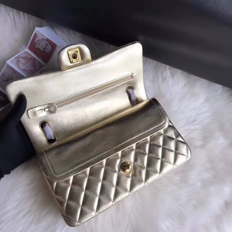 Gold Medium Size Lambskin Leather Flap Bag X55003