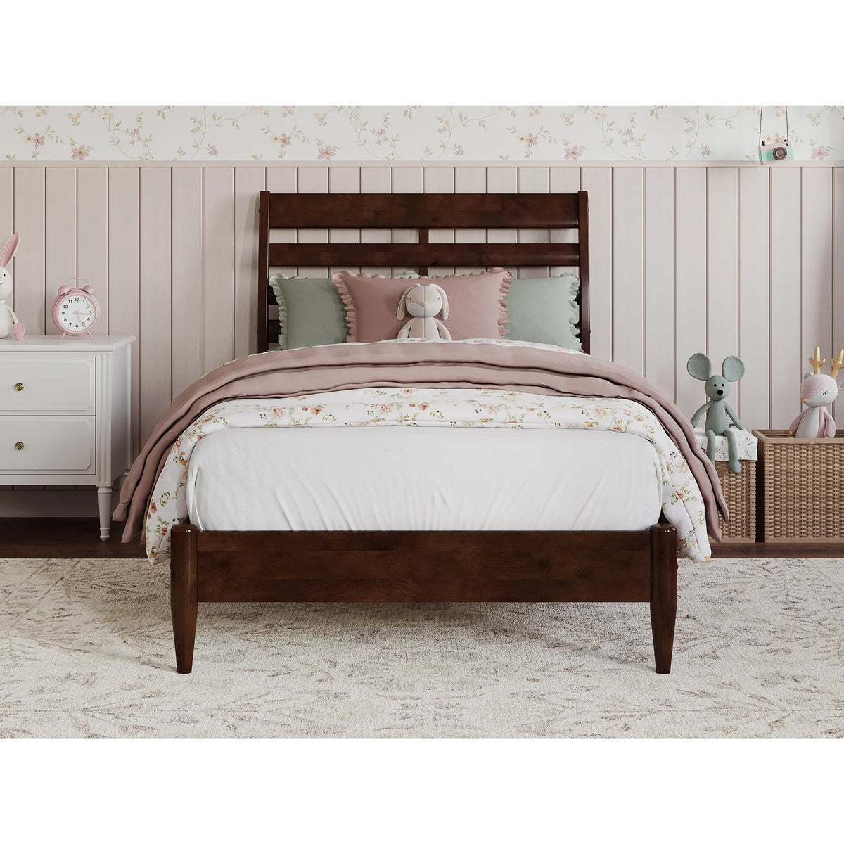 Twin Wood Low Profile Platform Bed in Walnut M711