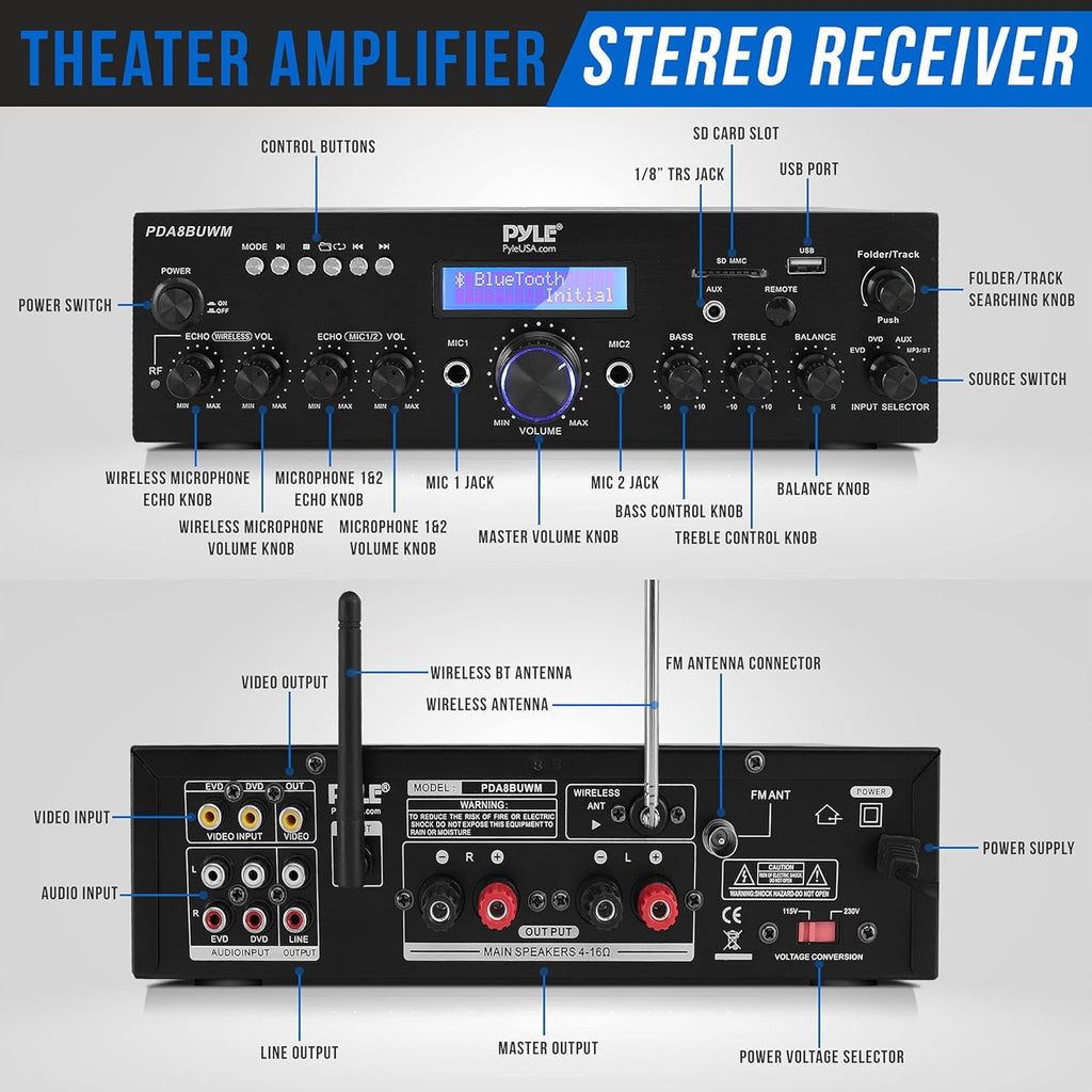 200W Dual Channel Wireless Microphone Power Amplifier System U980