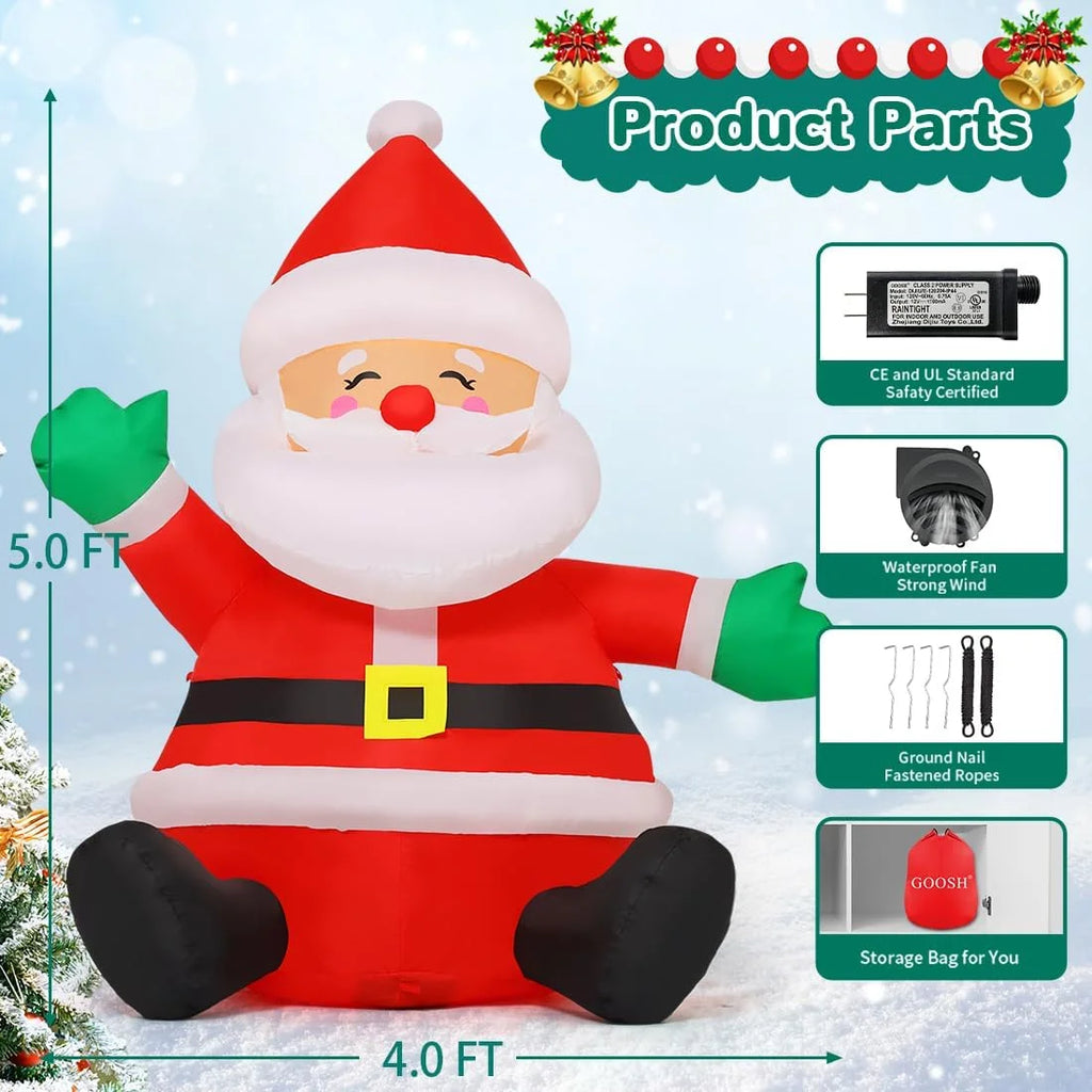 5 FT Christmas Inflatable Sitting Santa Claus with LED Lights V745