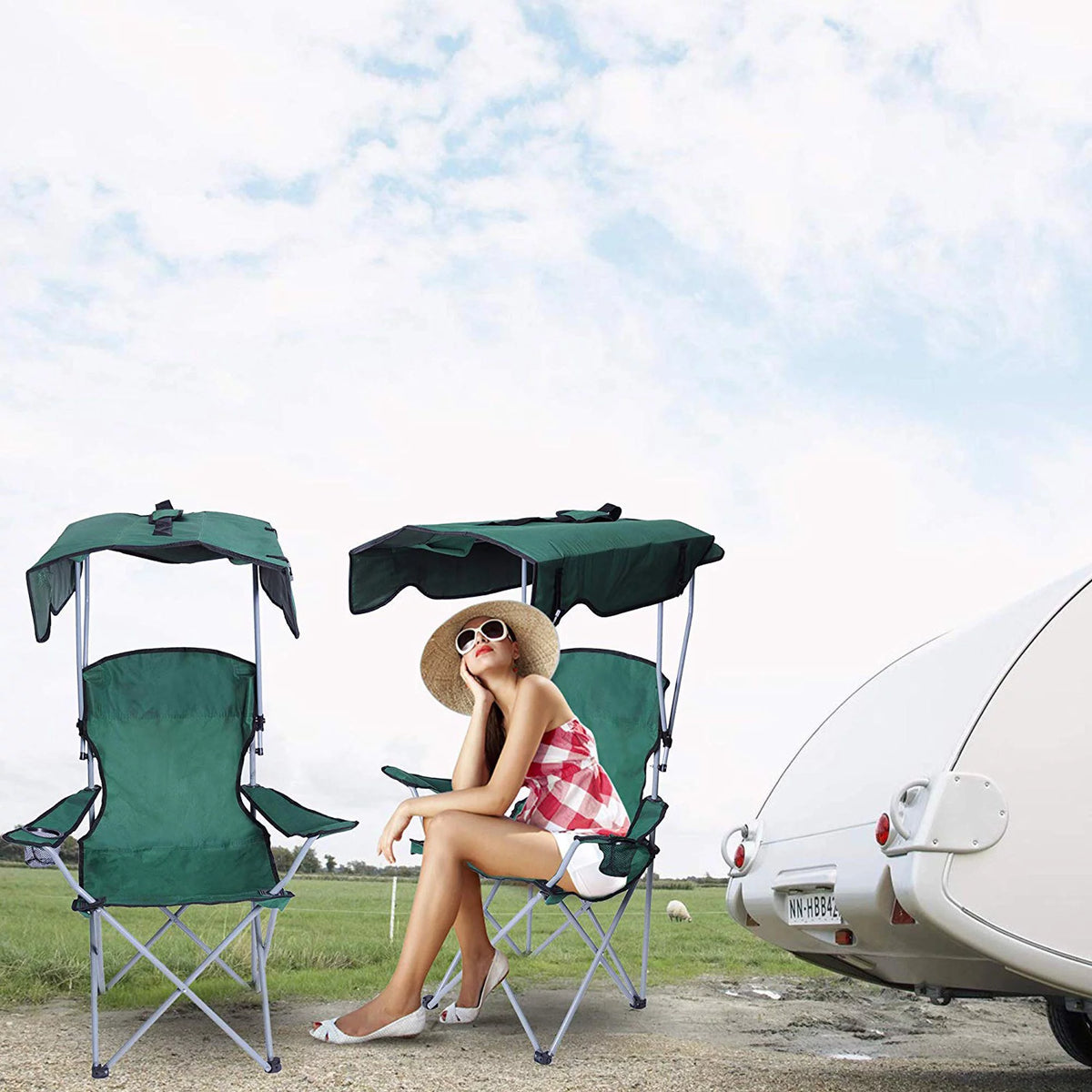 Green Folding Camping Chair with Cup Holder S4494