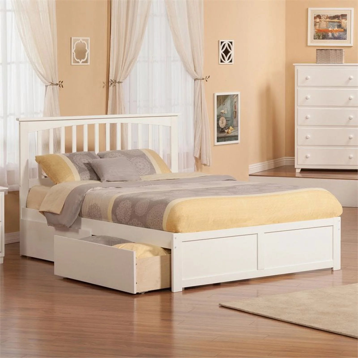 White Solid Wood King Storage Bed T1411