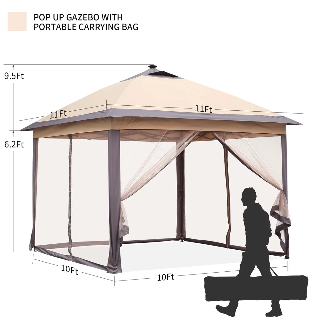 11 x 11 ft Pop up Gazebo Canopy with Mosquito Netting & Carrying Bag, Navy Blue Q1475