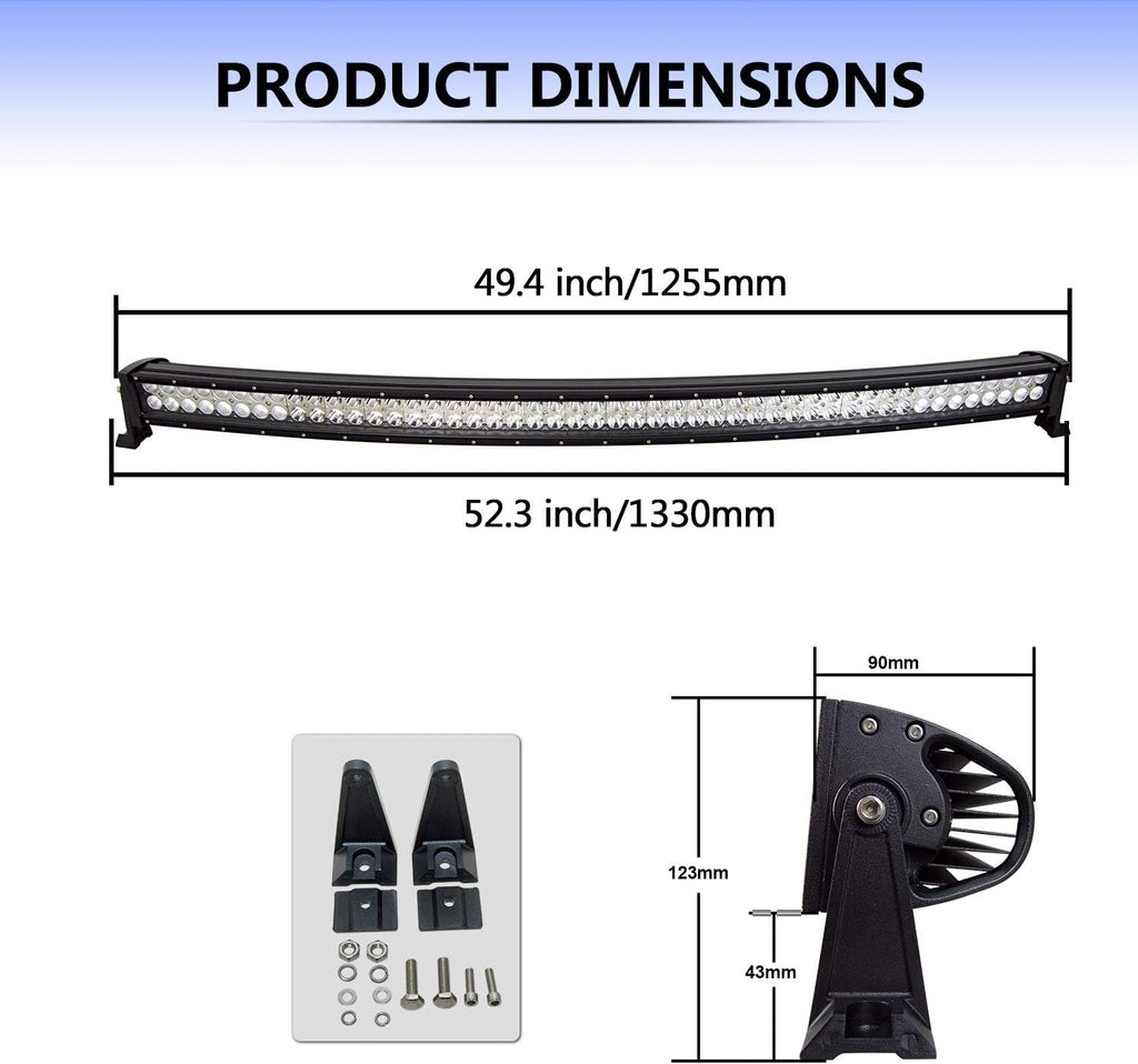 50 inch Curved LED Light Bar 288W Double Spot Flood Combo Work Lightbar with Mounting Bracket U95582