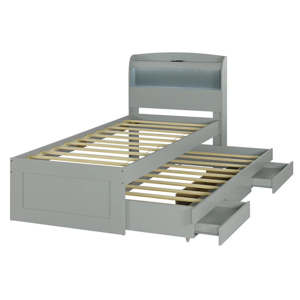 Gray Wood Twin XL Platform Bed with Storage and Drawers V875882