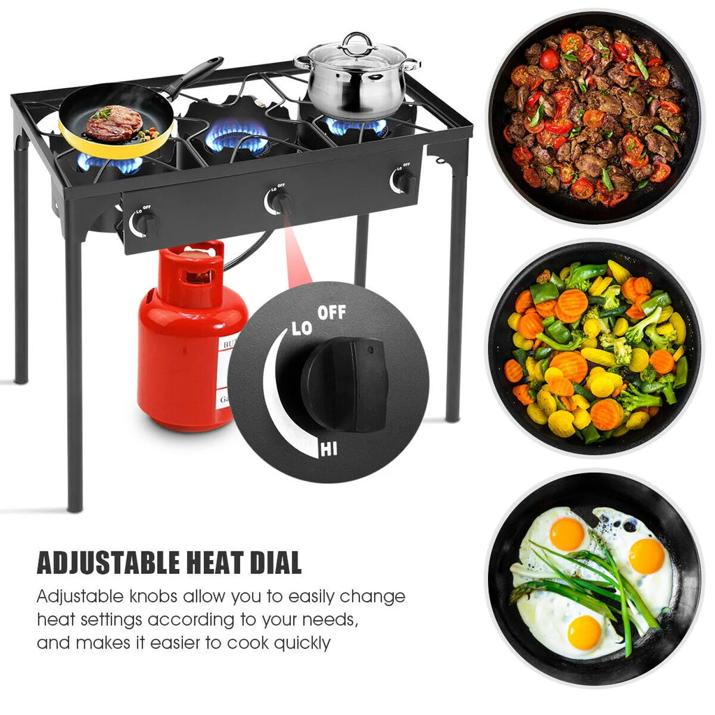 Portable Propane 3 Burner Gas Cooker Outdoor Camp Stove J318