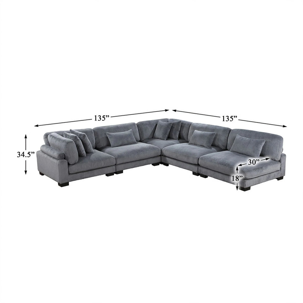 5-Piece Gray Corduroy Upholstered Modular Sectional R57107