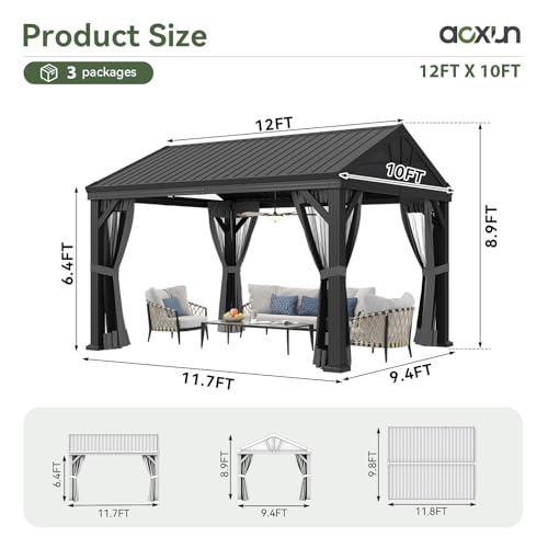 10' X 12' Aluminum Hardtop Gazebo with Steel Roof and Netting R68922