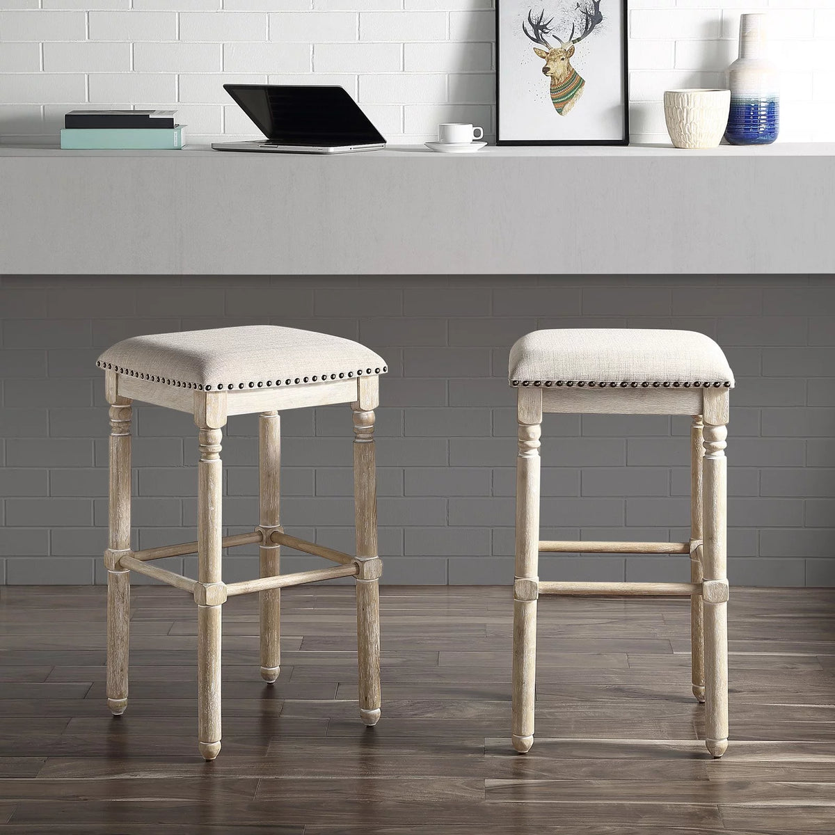 Solid Wood Swivel Bar Stool Gray Set of 2 L180210