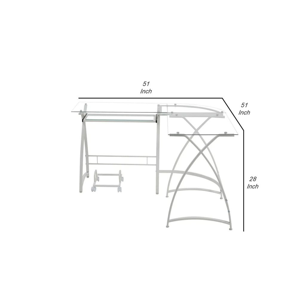 L Shape Computer Desk with CPU Holder and Casters, White H859