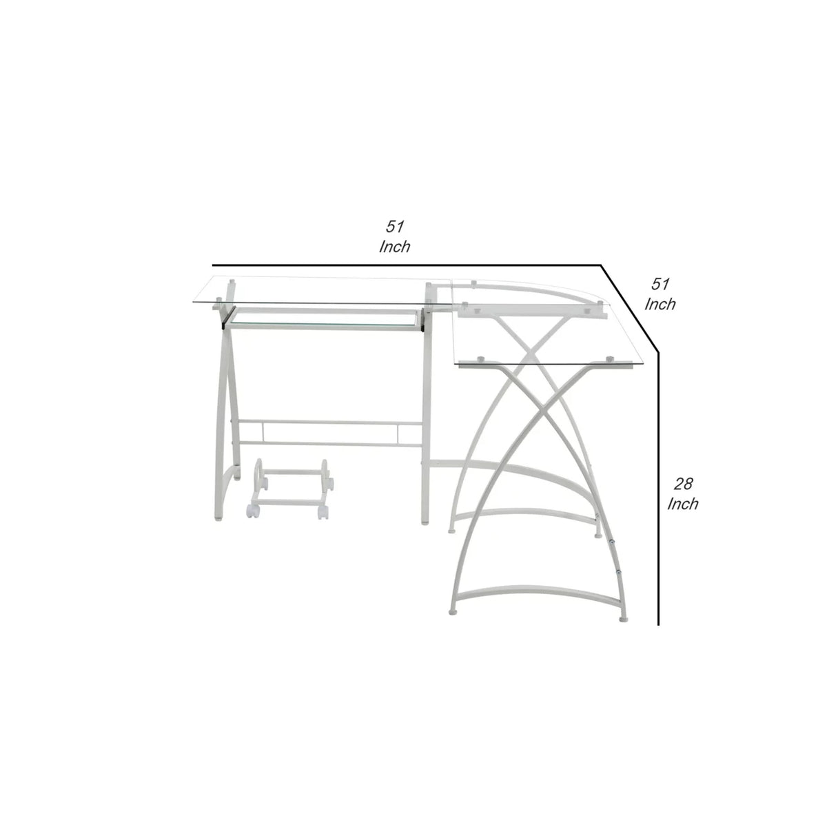 L Shape Computer Desk with CPU Holder and Casters, White H859