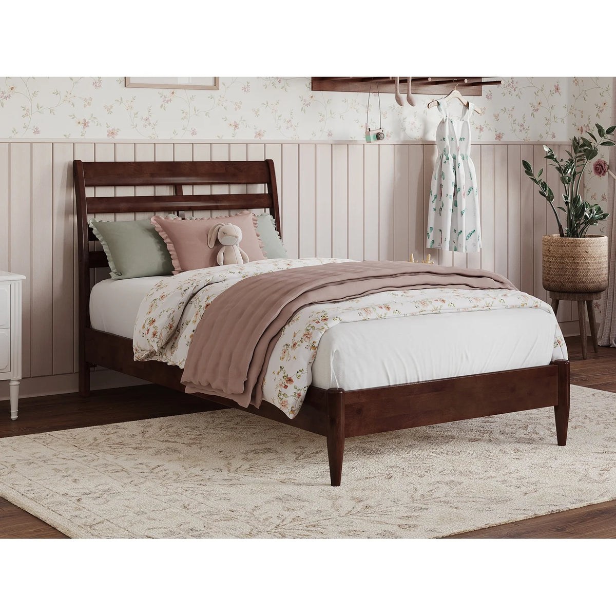 Twin Wood Low Profile Platform Bed in Walnut M711