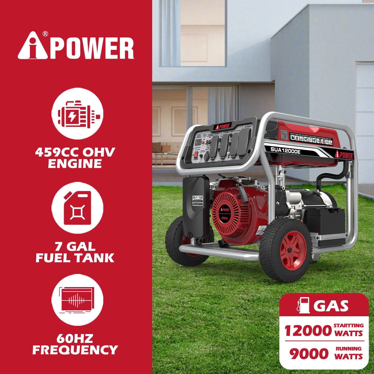 12000 Watt Portable Gas Powered Generator with Electric Start S216