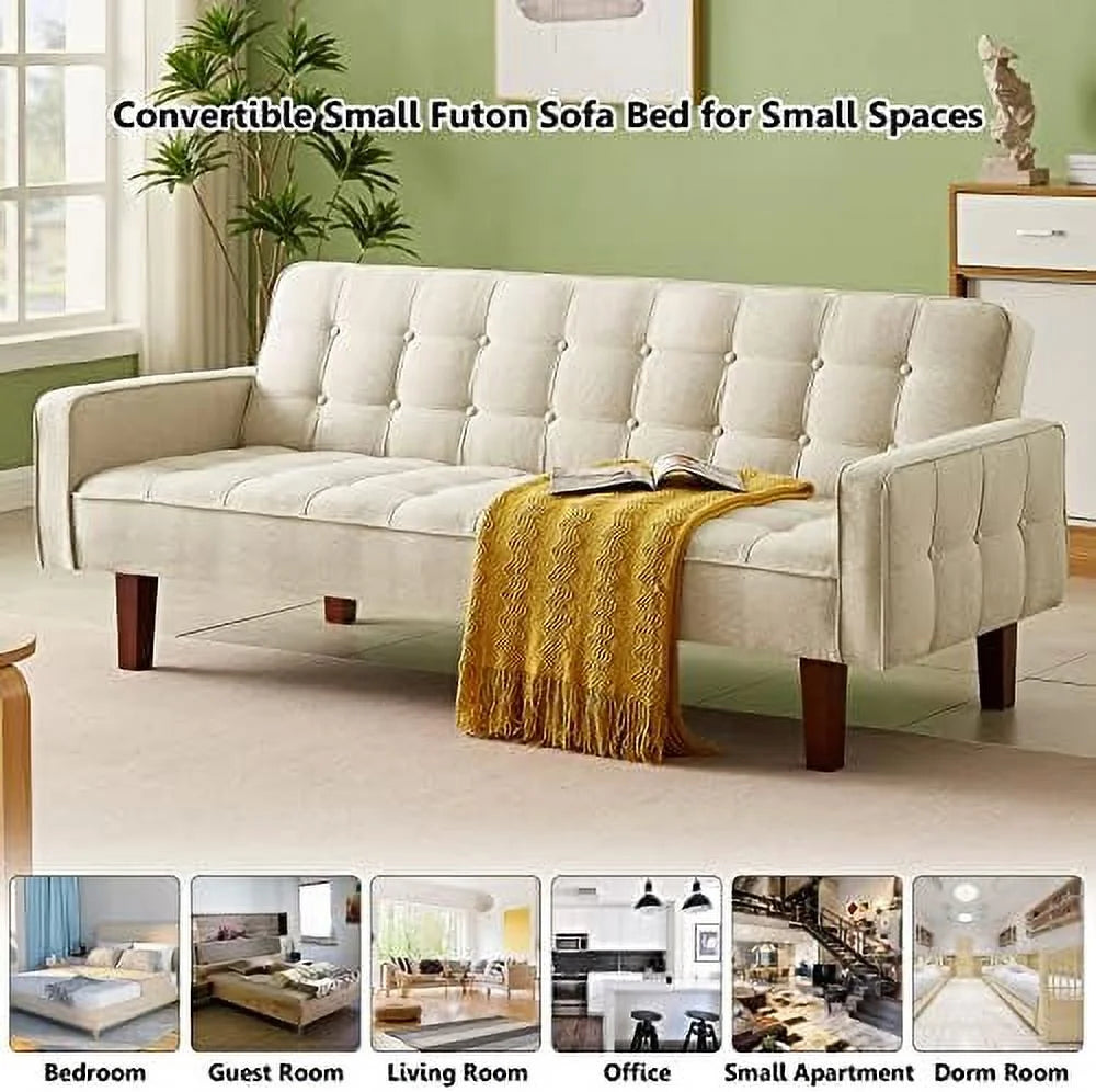 Linen Convertible Sleeper Sofa Bed 3 Seater (Blue) P5155