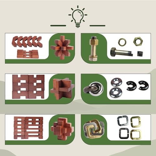 12pcs Wooden Metal Brain Teaser Puzzles S218717