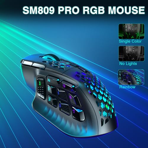 Black Wireless MMO Gaming Mouse with 9 Side Buttons, 24000 DPI, Triple Connectivity, RGB S543