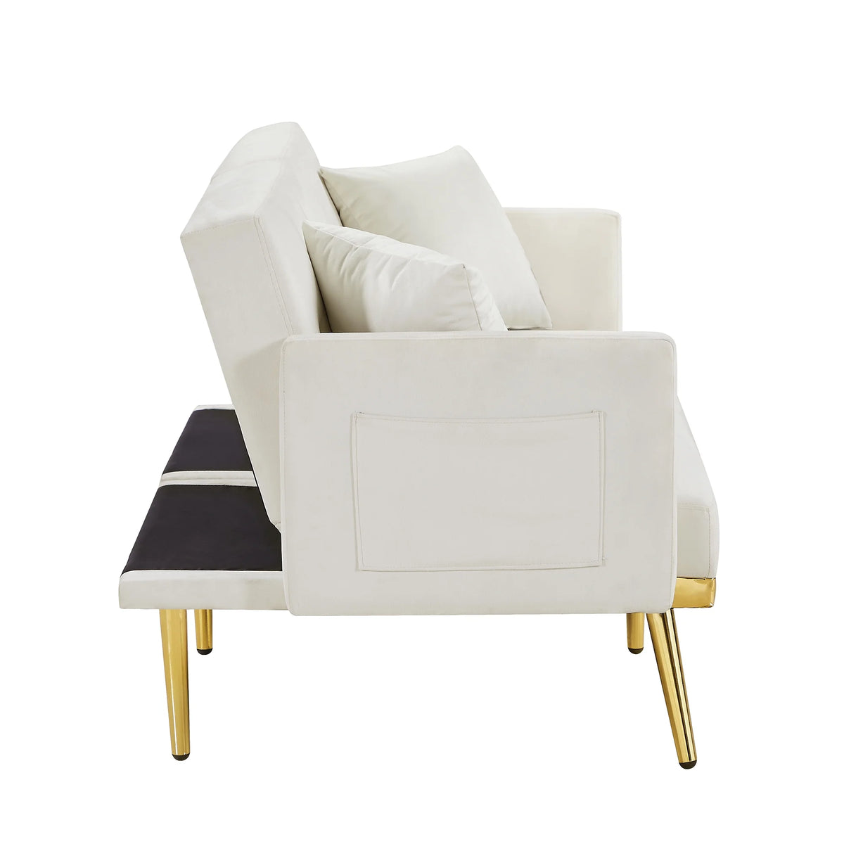 Modern Velvet Tufted Sofa Bed with Metal Legs 2 Pillows U971423