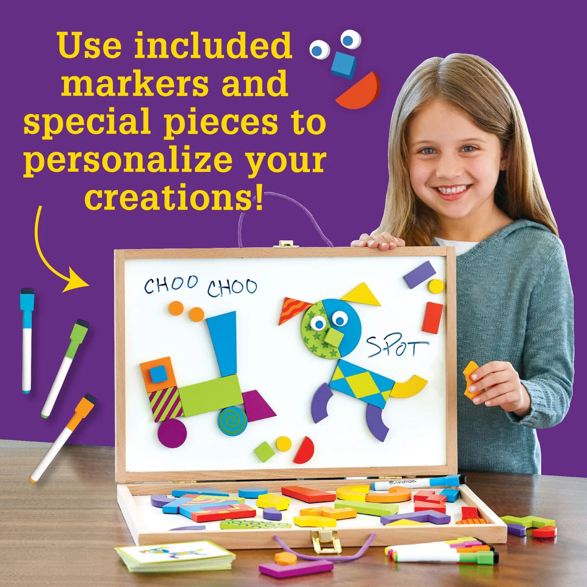 Magnetic Wooden Blocks with Patterned Shapes Puzzle Cards B562851