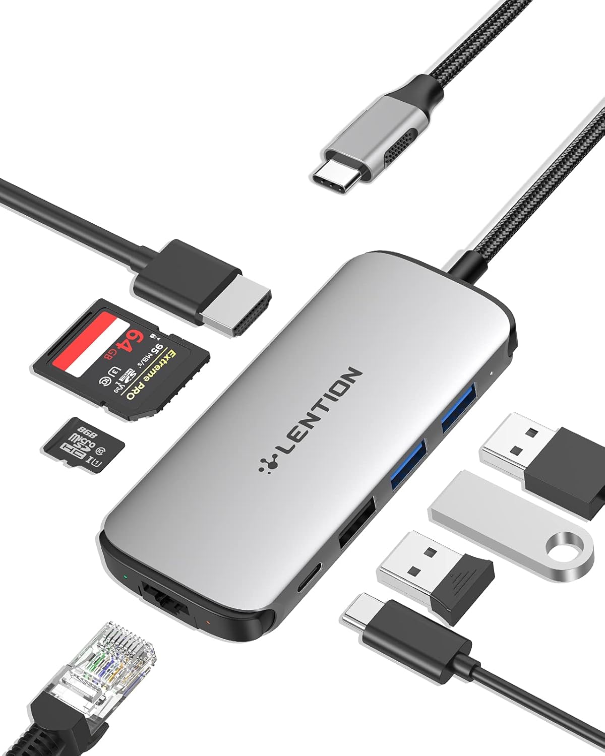 Ultra-Thin USB C Hub with Gigabit Ethernet, 4K HDMI, USB 3.0/2.0, Card Readers & PD Adapter A358123