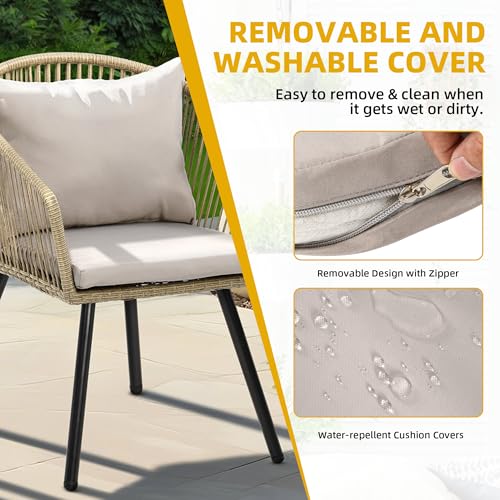 Rattan 3-Piece Bistro Set with Tempered Glass Coffee Table D8139