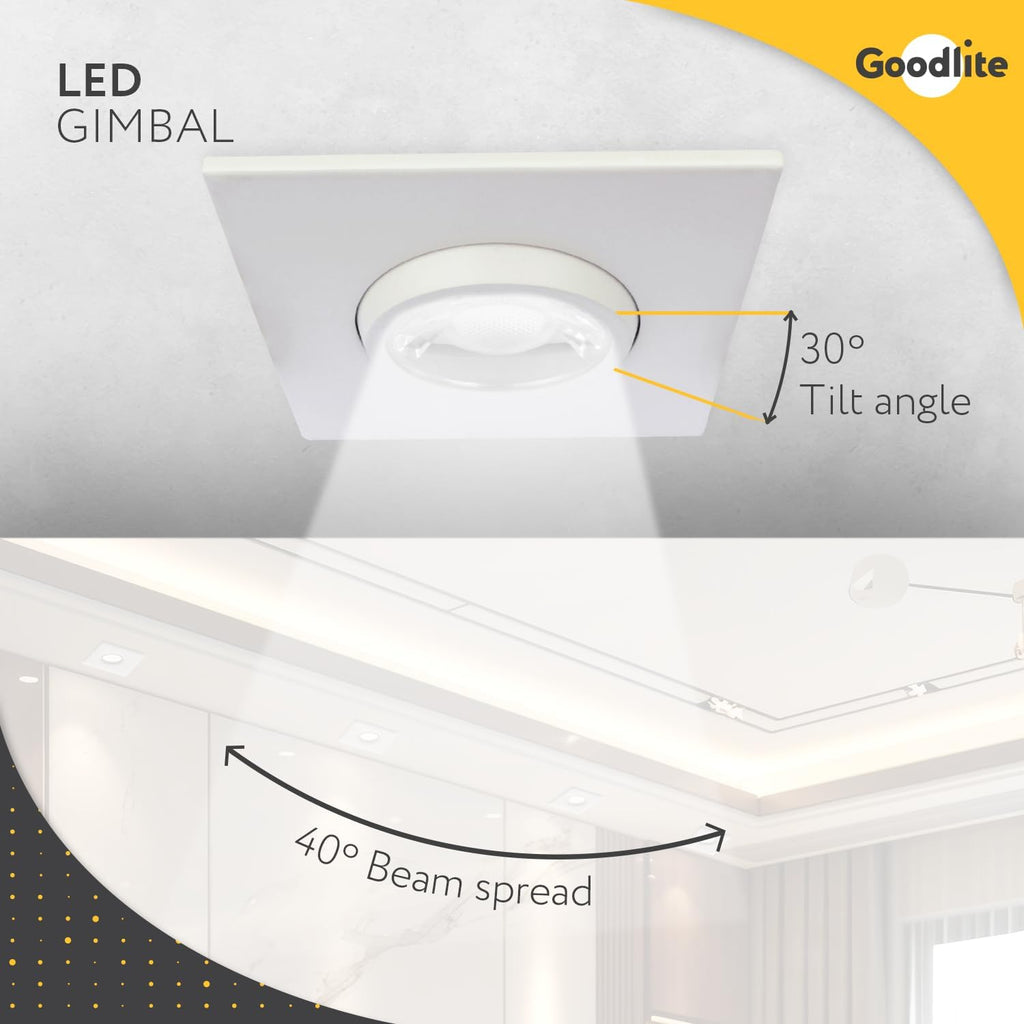 3-Inch Square White Recessed Adjustable LED Light, Selectable Color Temperature 27K-30K-35K-41K-50K, 8W, 650 Lumens, Dimmable Q718844