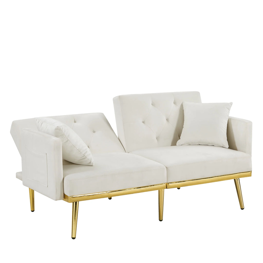 Modern Velvet Tufted Sofa Bed with Metal Legs 2 Pillows U971423