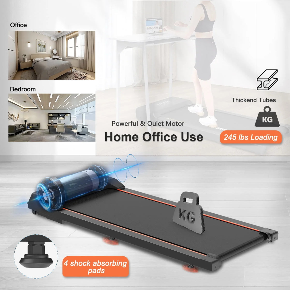 Under Desk Treadmill with LED Display and Remote Control V232173