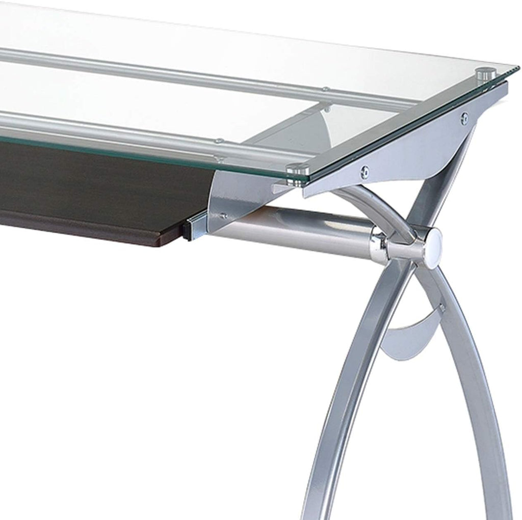 Clear Glass Top Computer Desk with Pull Out Keyboard Panel H598245