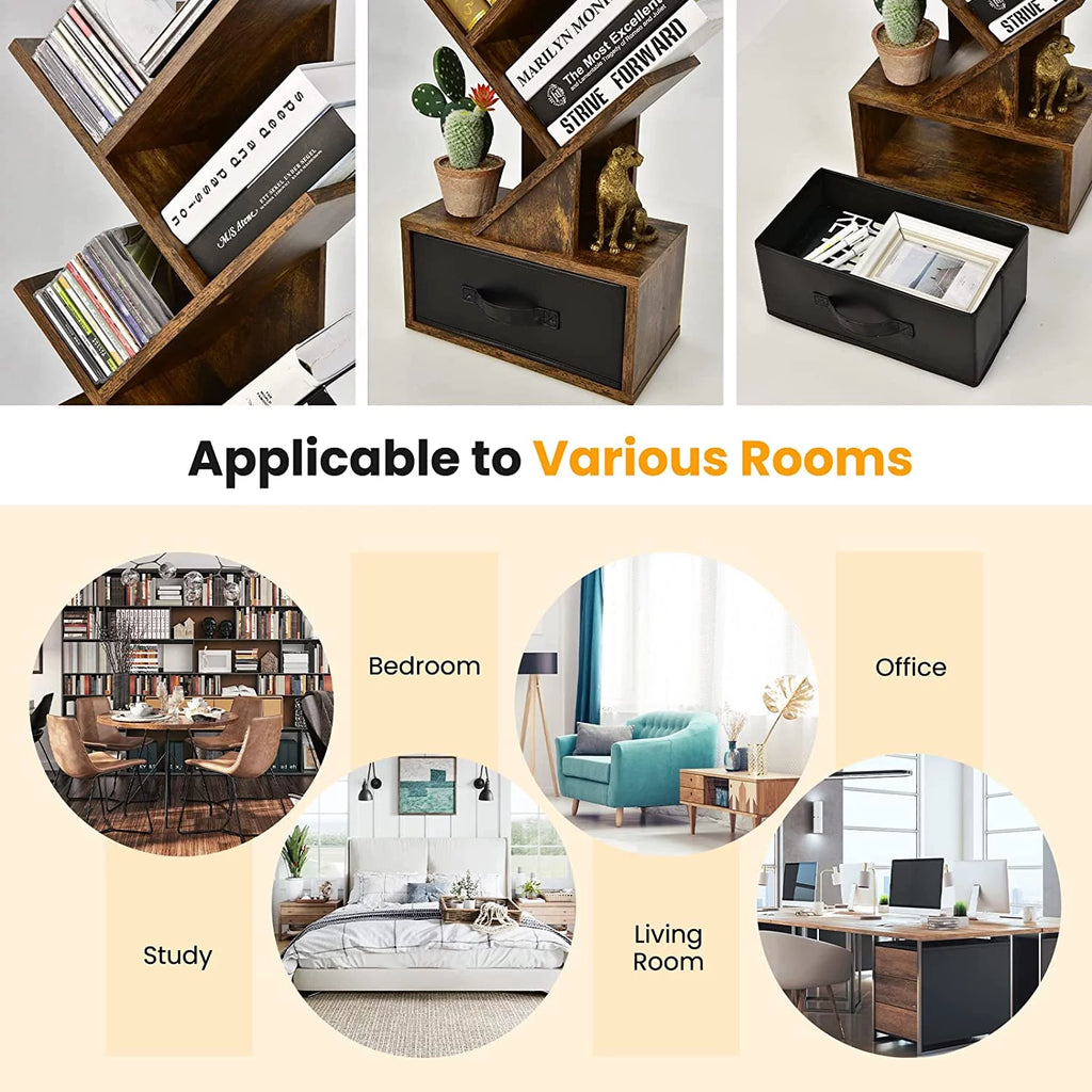 10 Shelf Wooden Bookshelf with Drawer S19371