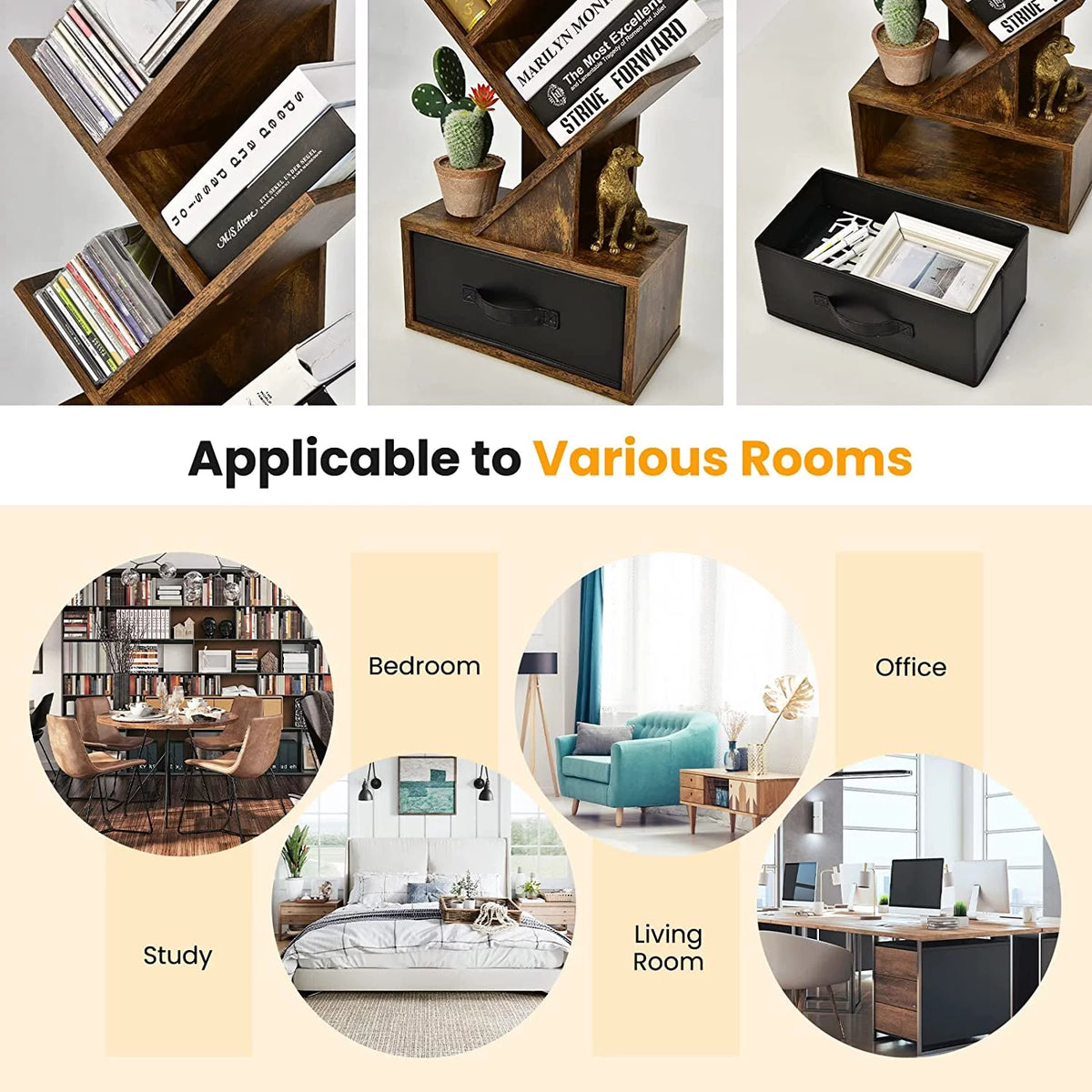 10 Shelf Wooden Bookshelf with Drawer S19371