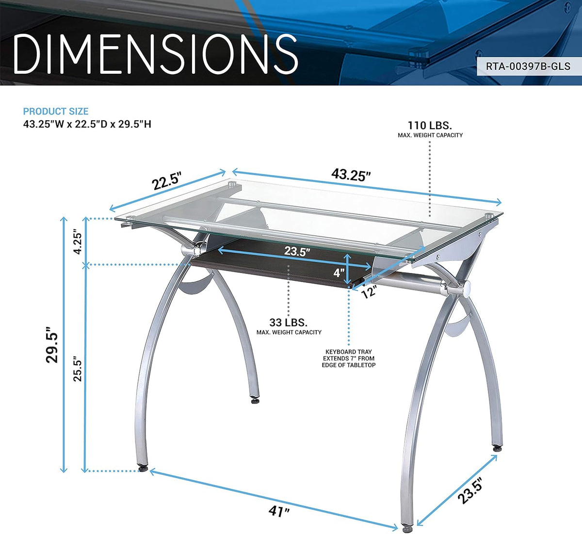 Clear Glass Top Computer Desk with Pull Out Keyboard Panel H598245