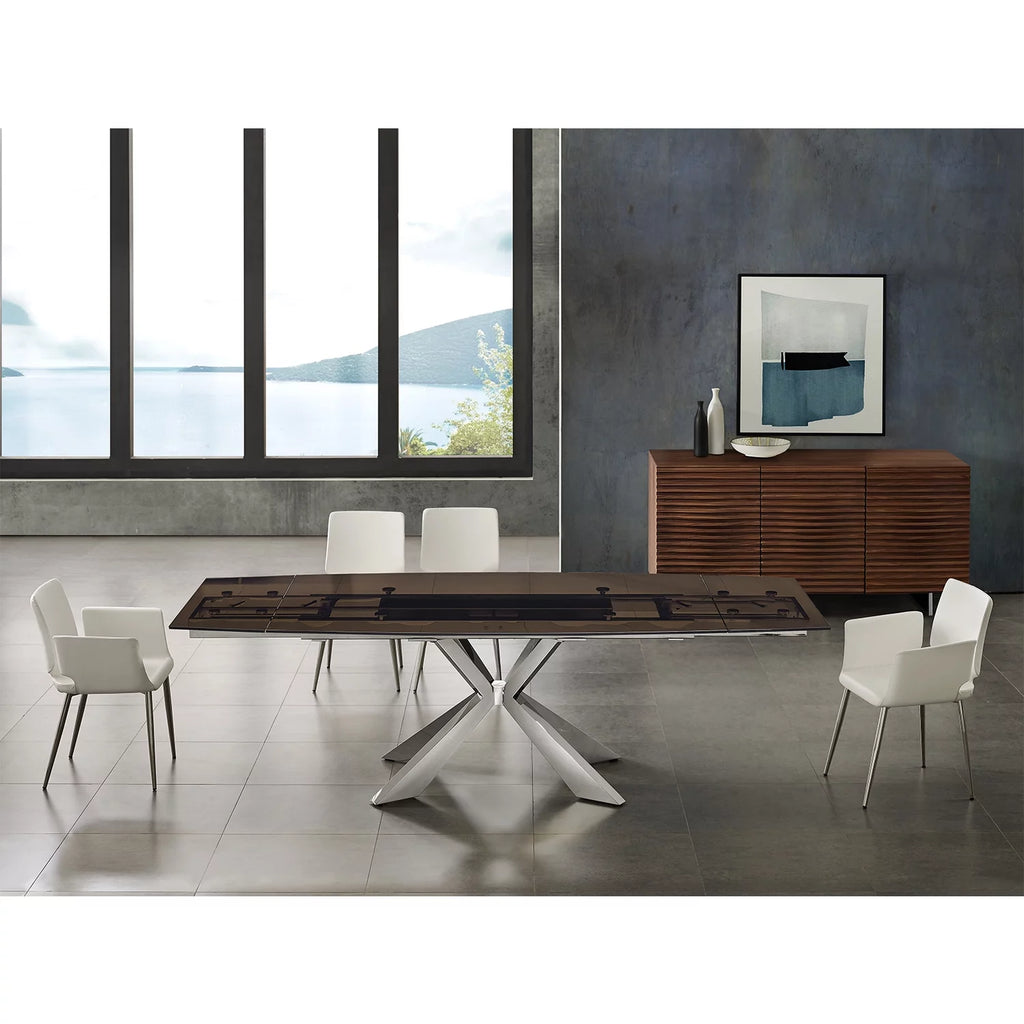 Smoked Glass Dining Table With Stainless Steel Base S24154