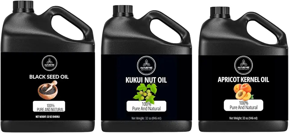 Black Seed Oil and Kukui Oil and Apricot Kernel Oil 32 oz Carrier Oils Combo P259