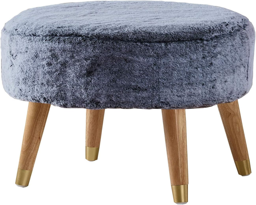 Black Faux Fur Oval Ottoman C207