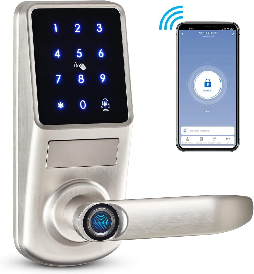 Smart Fingerprint Door Lock with Reversible Handle, Satin Nickel V588449
