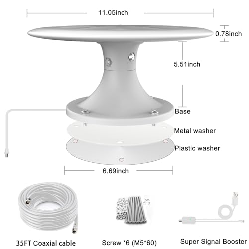 720° Long Range Omni Directional Digital HD TV Antenna with Signal Booster and 35ft Cable M880