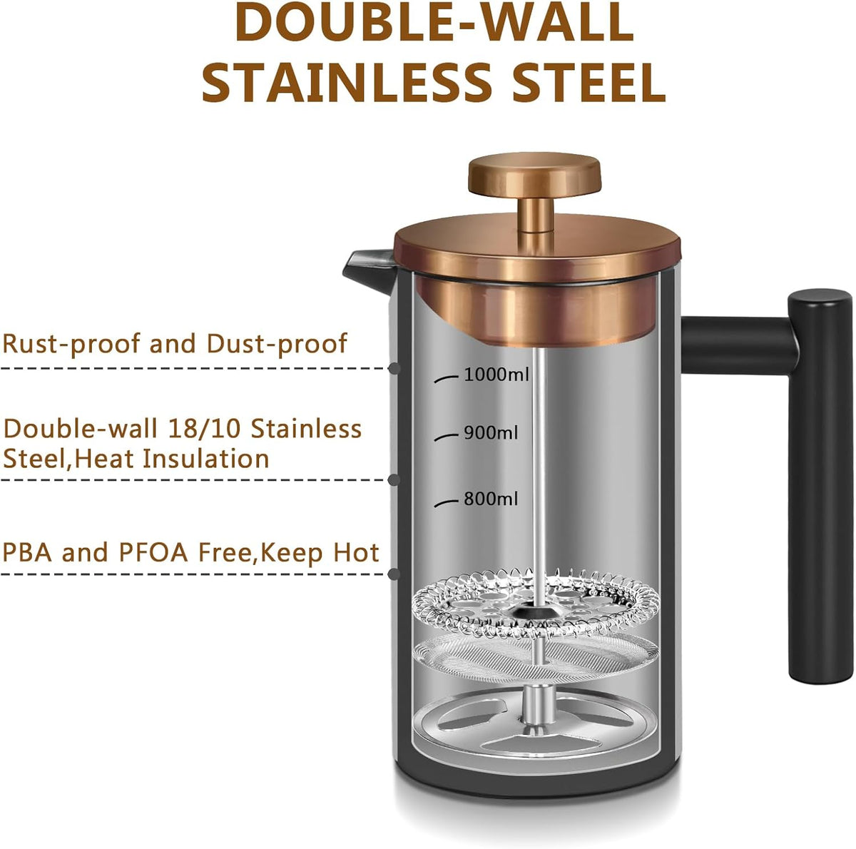 50 Ounce Double-Wall Insulated Stainless Steel French Press Y415261