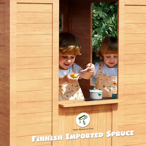 Wooden Kids Playhouse with Kitchen 42" x 45" x 55" Brown O966
