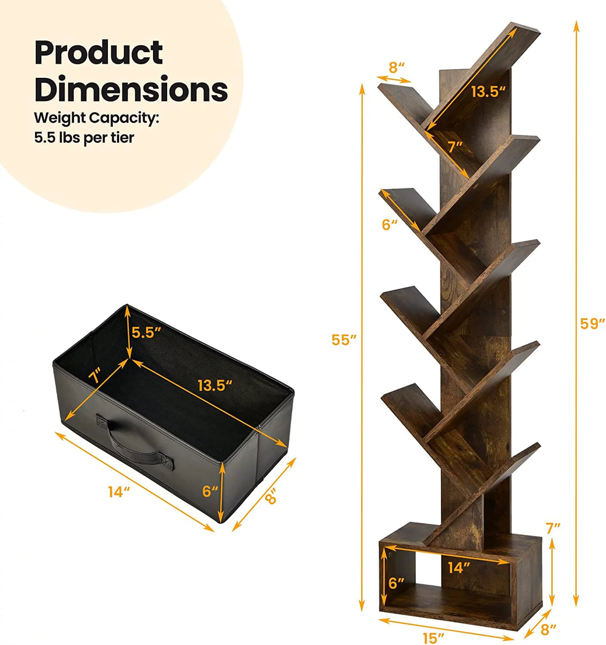 10 Shelf Wooden Bookshelf with Drawer S19371