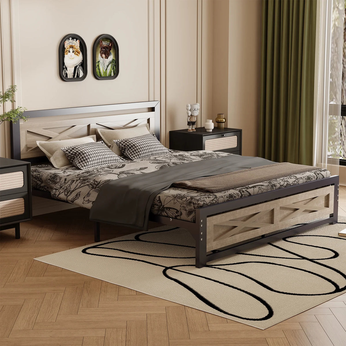 Platform Bed Frame with Headboard, Twin Size Bed C283