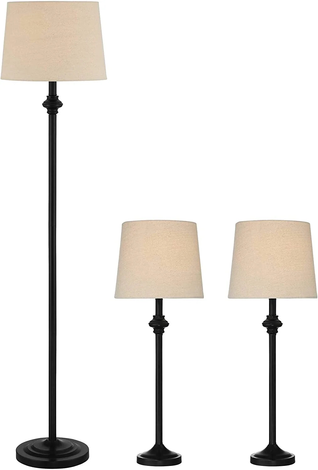 3 Piece Table Floor Lamp Set Black Metal Cream Fabric K60288