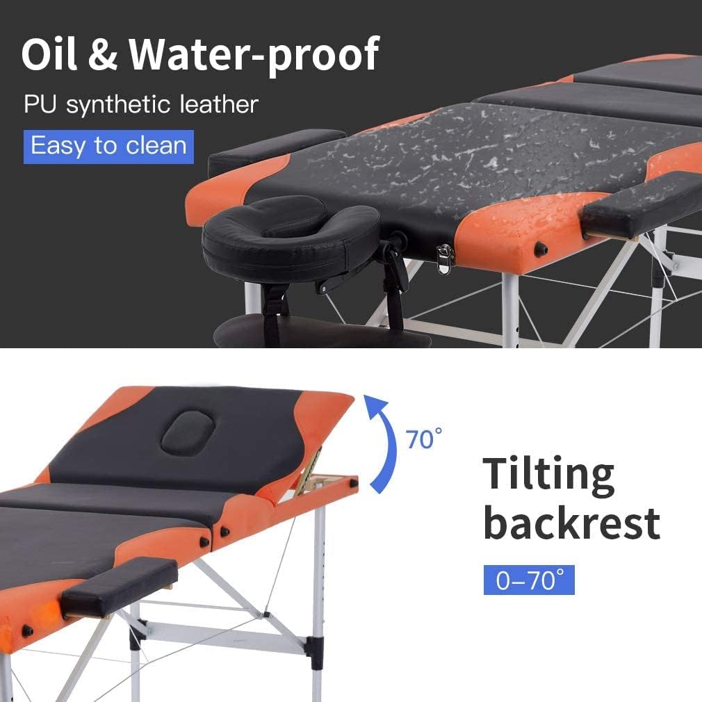 84 Inch Height Adjustable 3 Fold Aluminium Massage Table with Carry Case B492