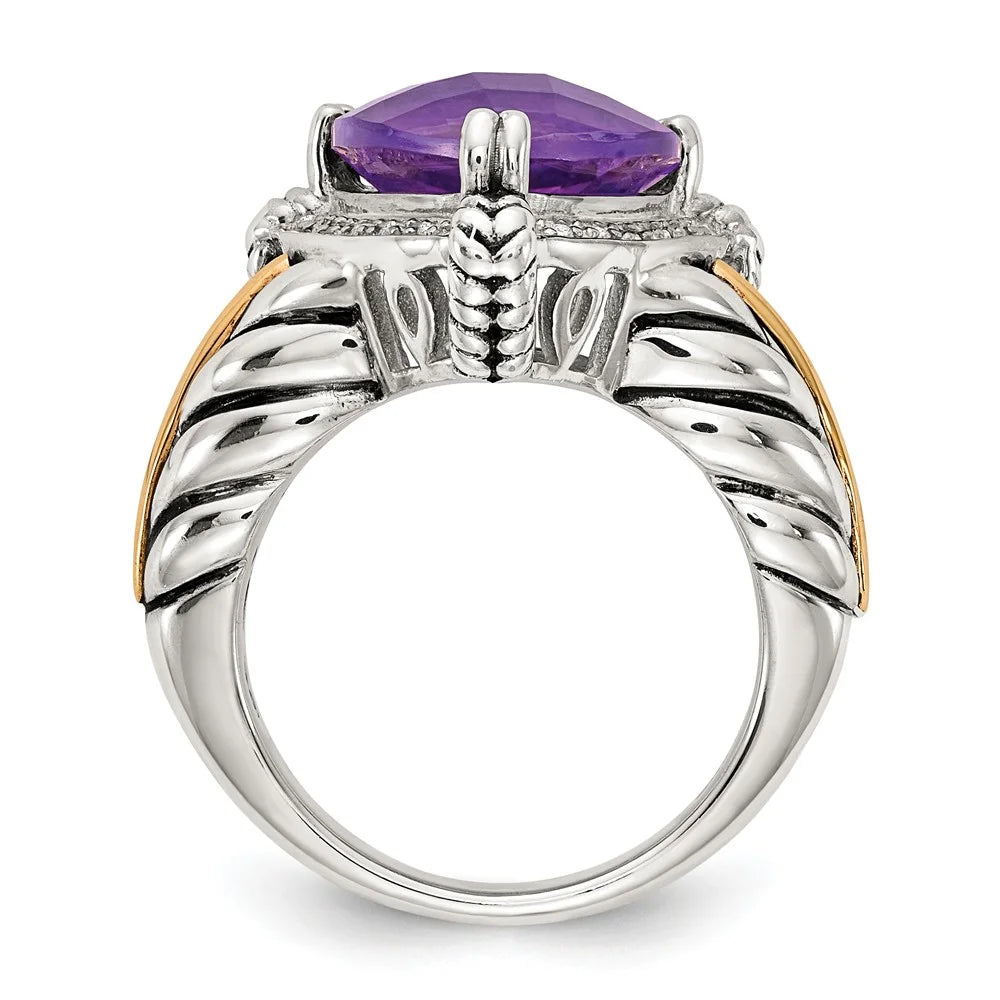 925 Sterling Silver Amethyst and Diamond Ring Size 8 J574