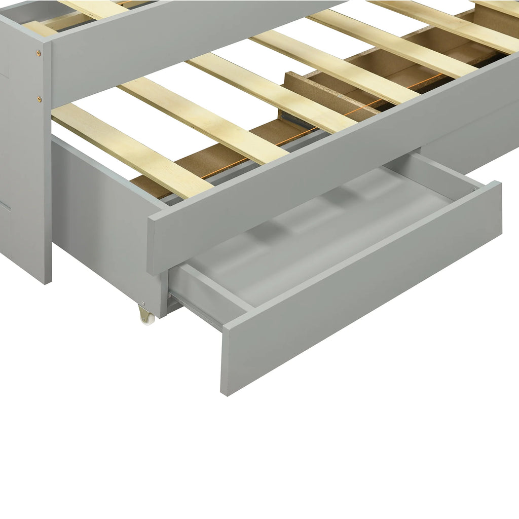 Gray Wood Twin XL Platform Bed with Storage and Drawers V875882