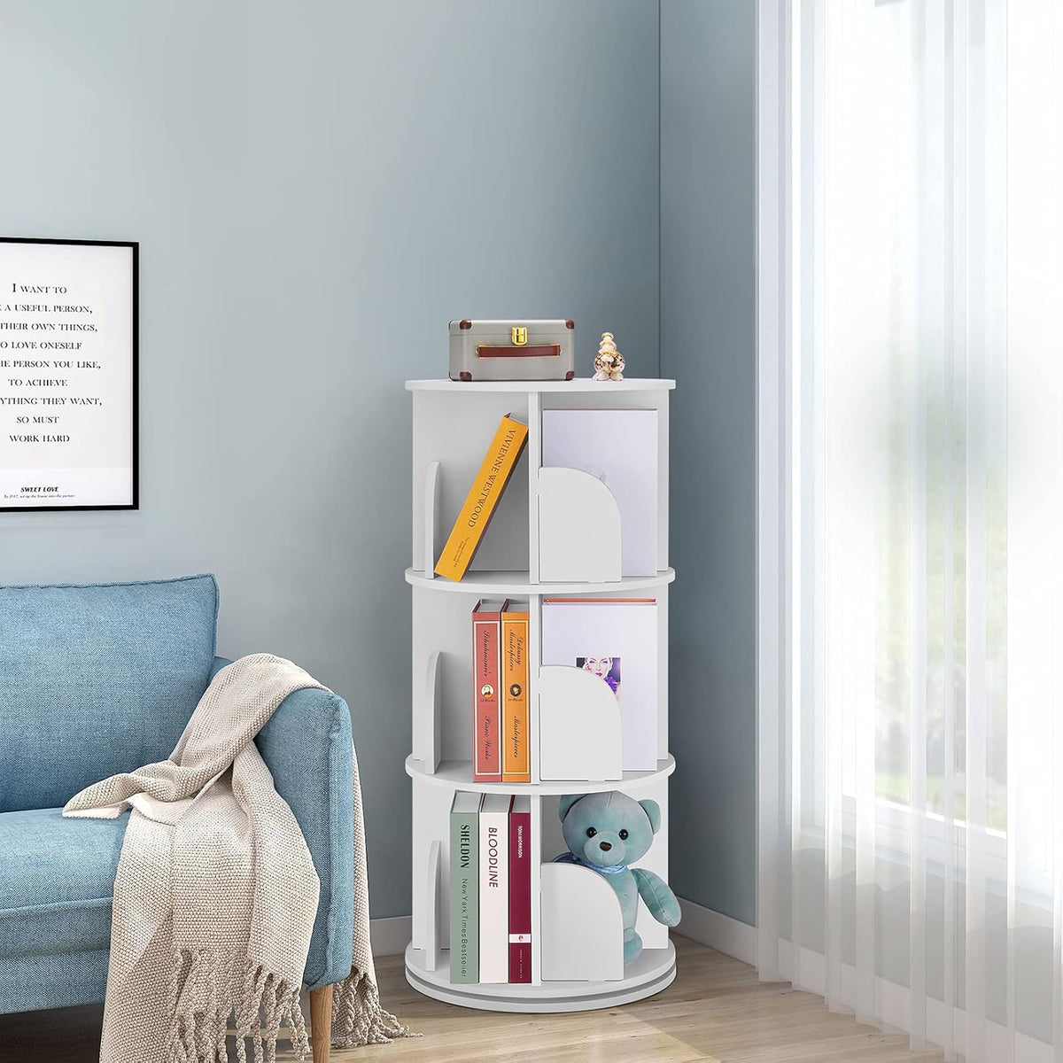 Rotating 360 Display Floor Standing Bookshelf Storage Rack V75037