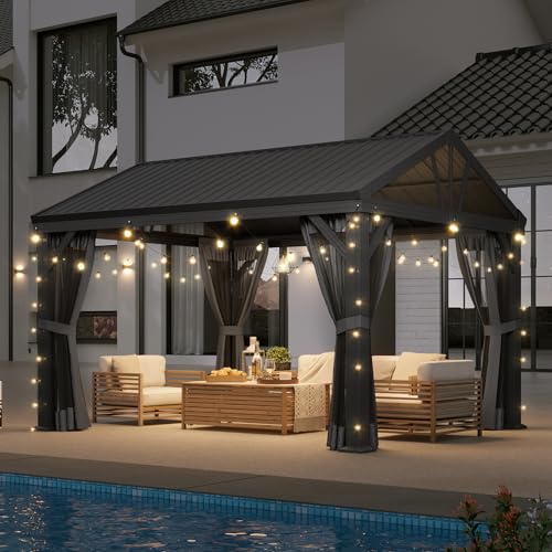 10' X 12' Aluminum Hardtop Gazebo with Steel Roof and Netting R68922